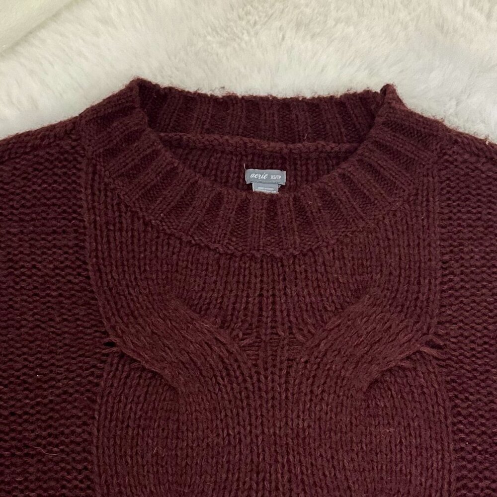 Aerie Women’s Burgundy Cable-Knit Sweater - Picture 3 of 9